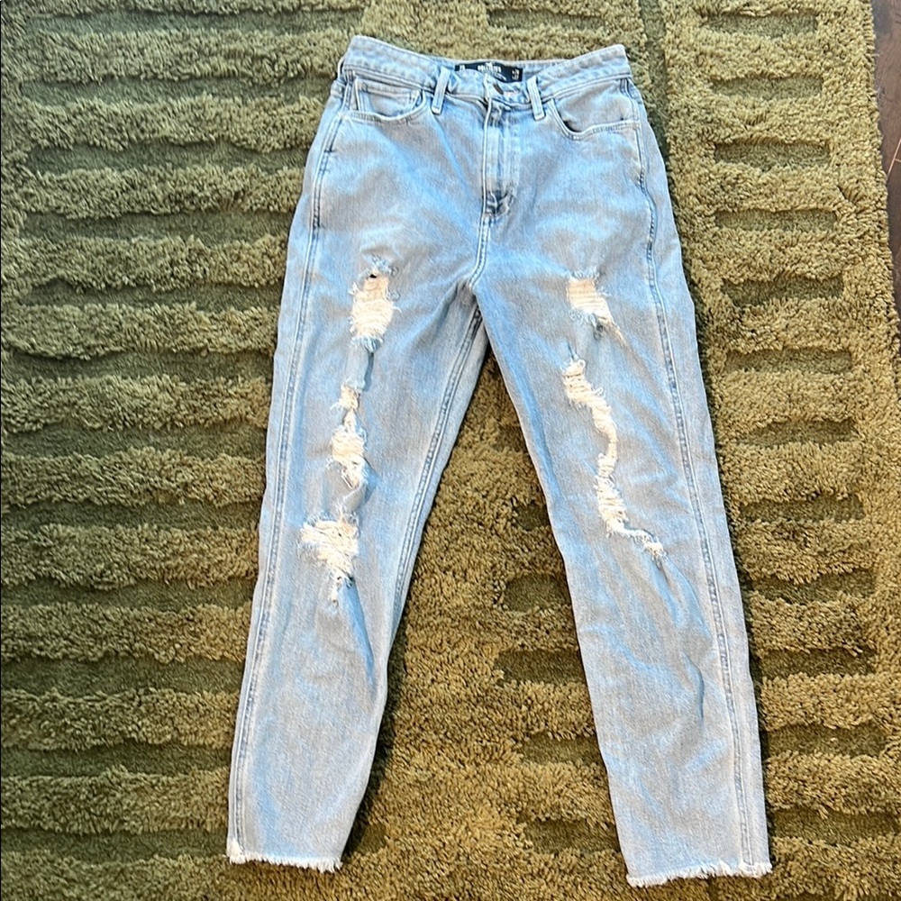 Distressed Light Blue Hollister curvy high waist mom Jeans